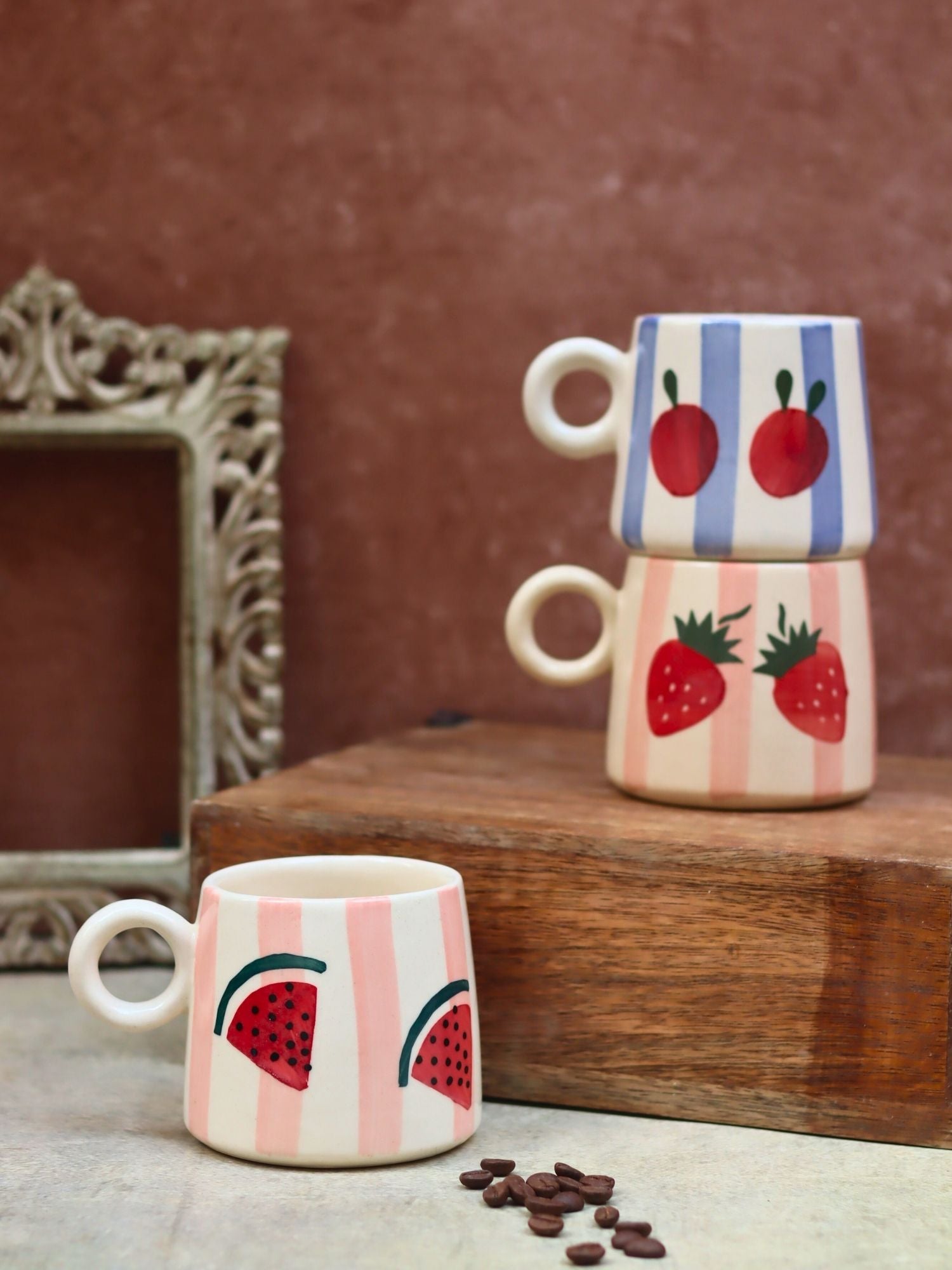 Set of 3 Berry & Melon Mugs combo made by ceramic