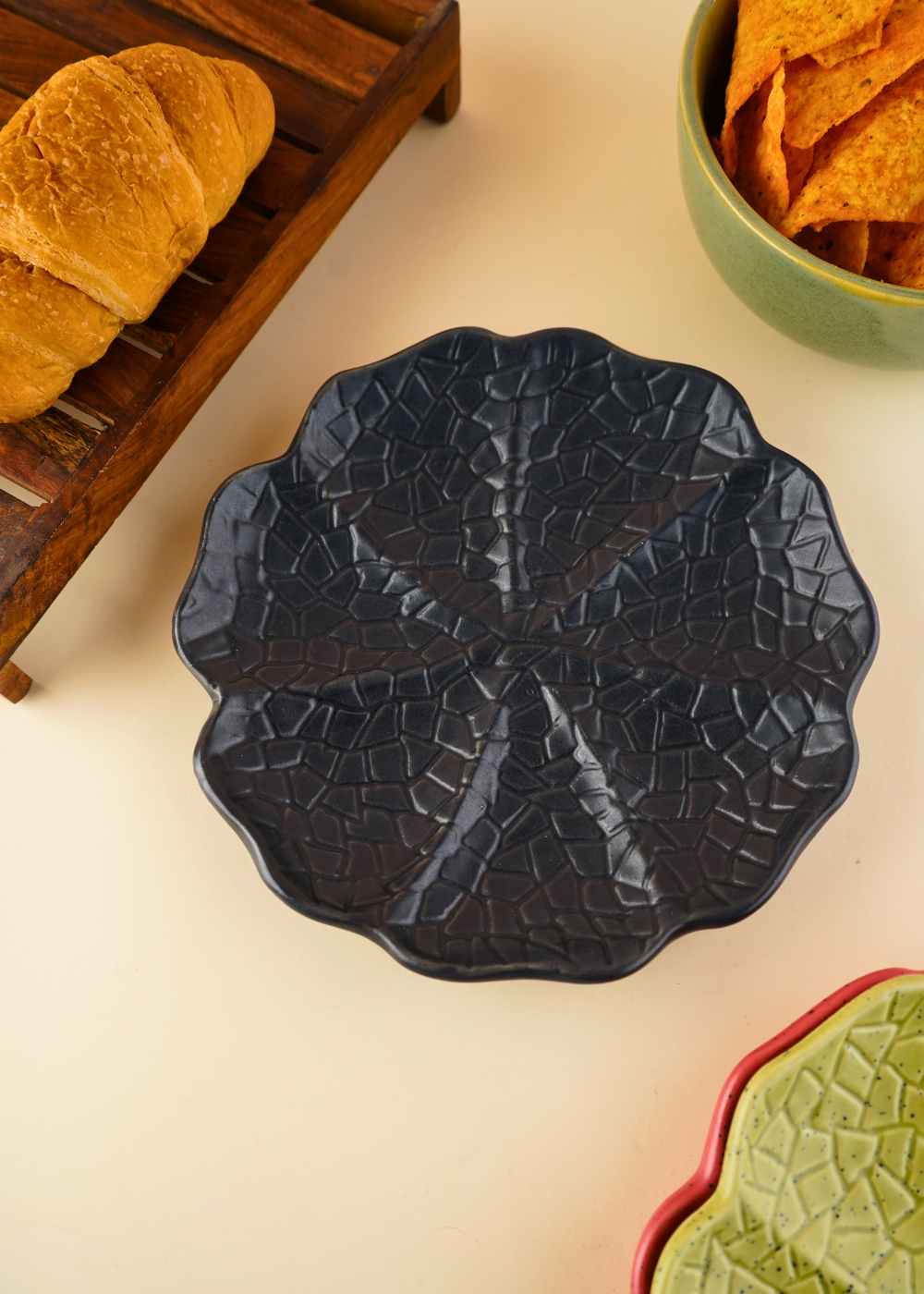 black cabbage snack plate handmade in india