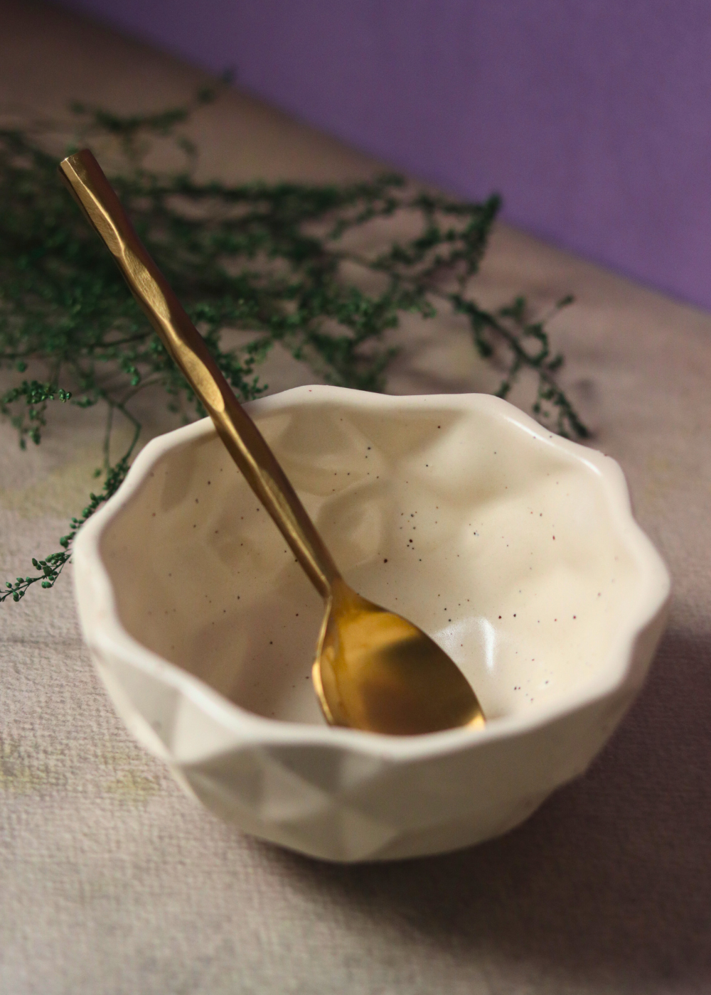 Stunning white diamond ceramic bowl with spoon