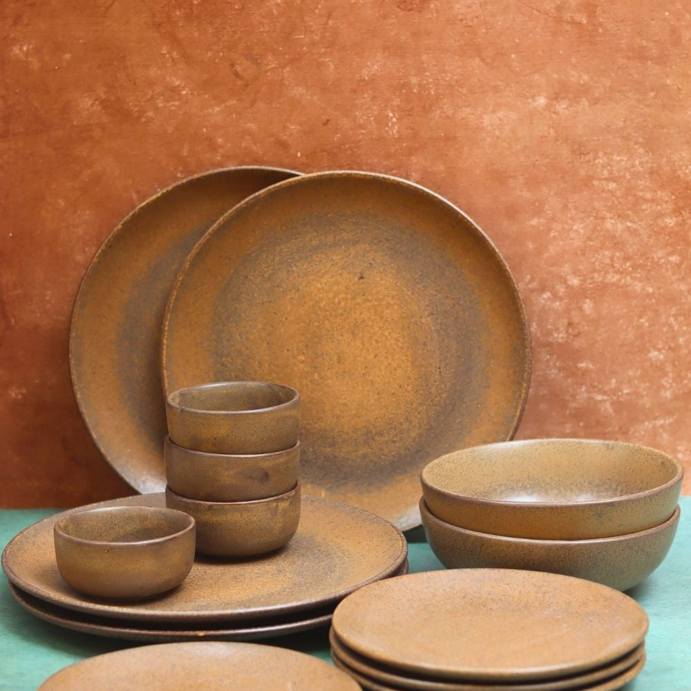 Handmade Set of 14 -  Woody Brown Dinner set