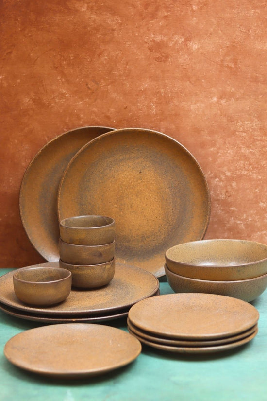 Handmade Set of 14 -  Woody Brown Dinner set