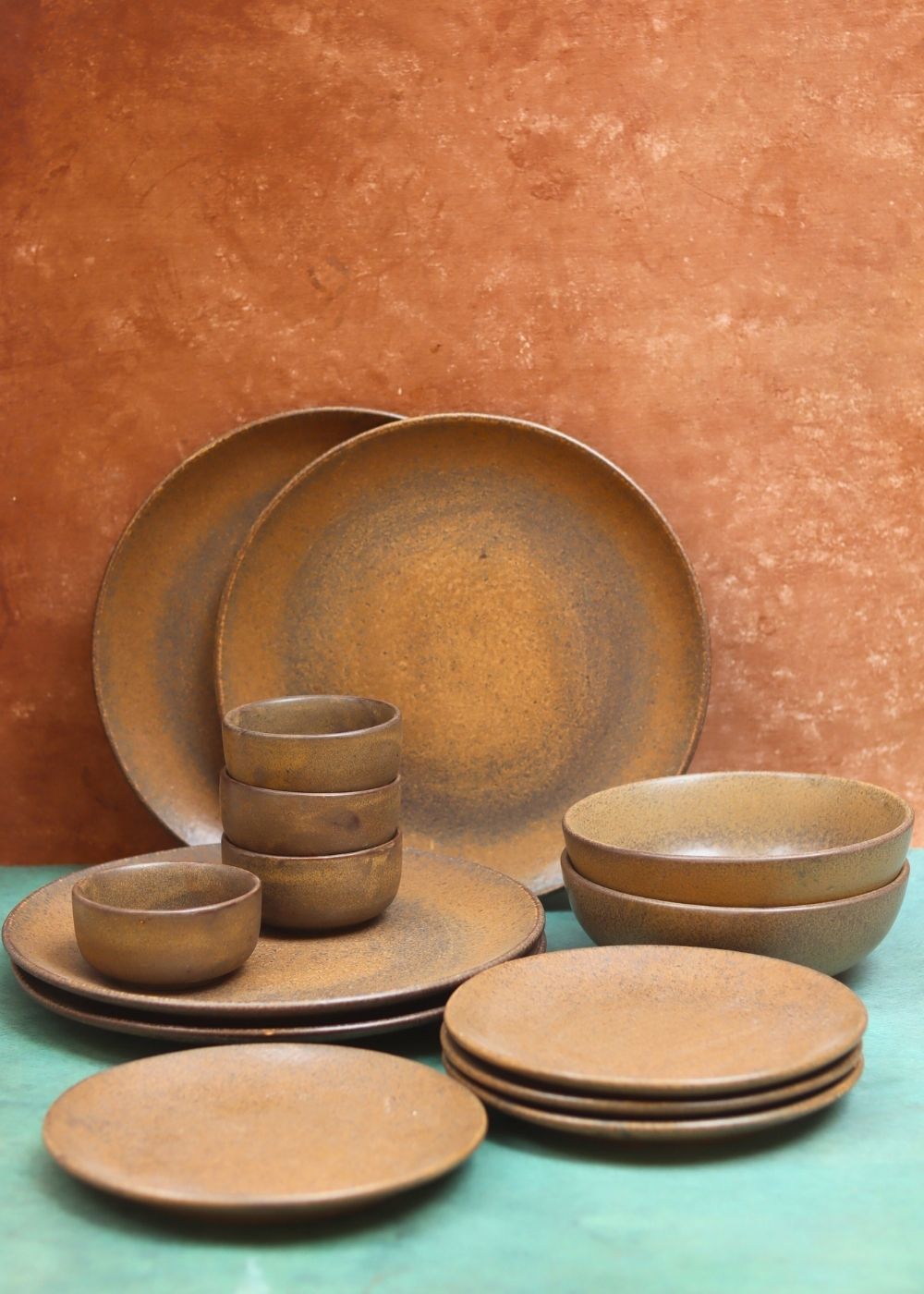 Handmade Set of 14 -  Woody Brown Dinner set