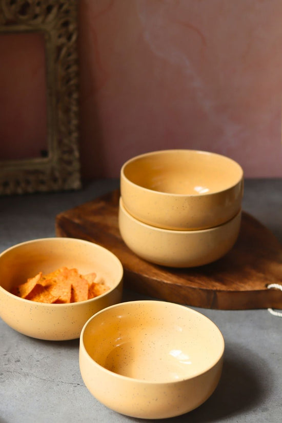 Butter Yellow Ceramic Bowl - Set of 4 handmade in india