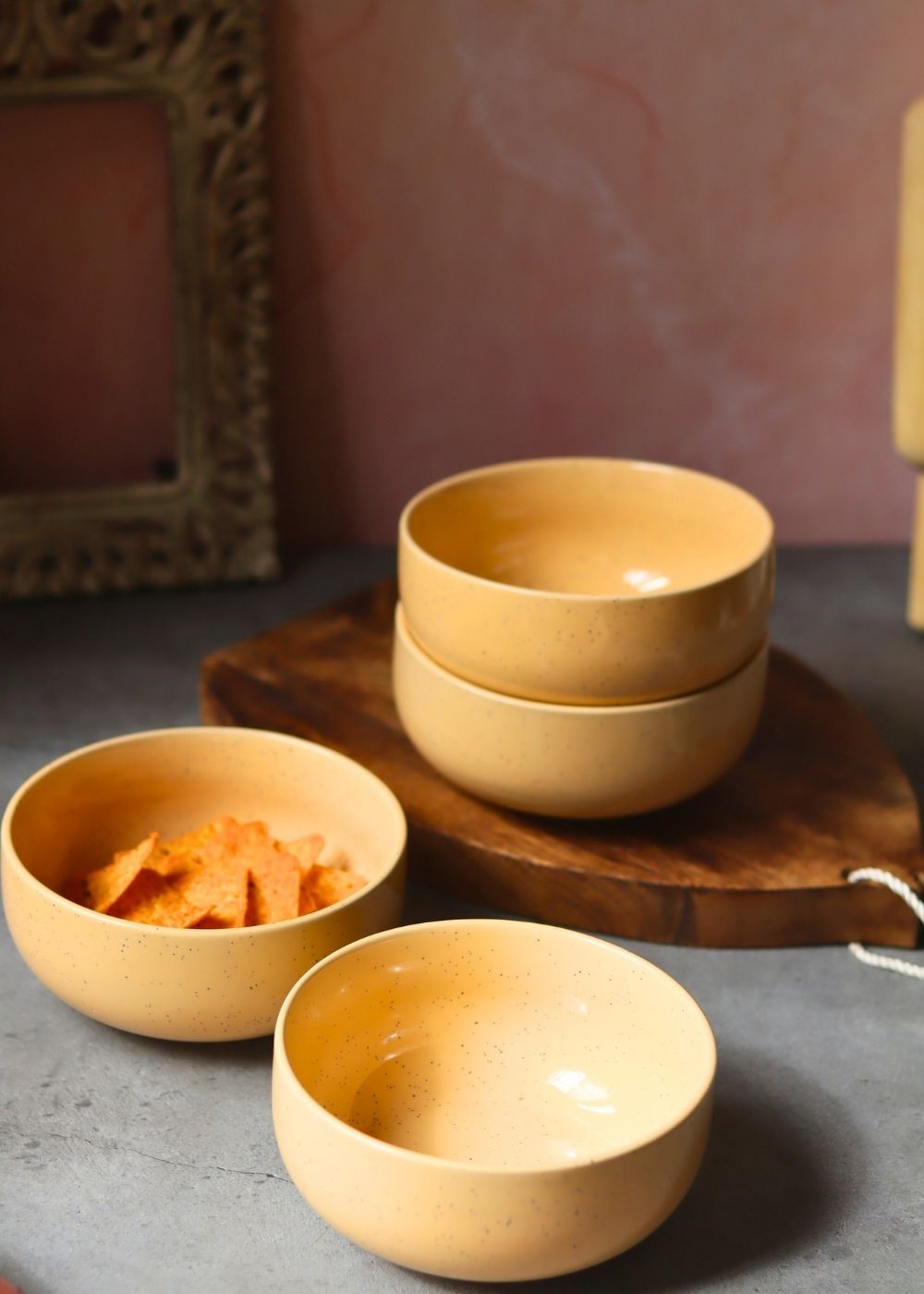 Butter Yellow Ceramic Bowl - Set of 4 handmade in india