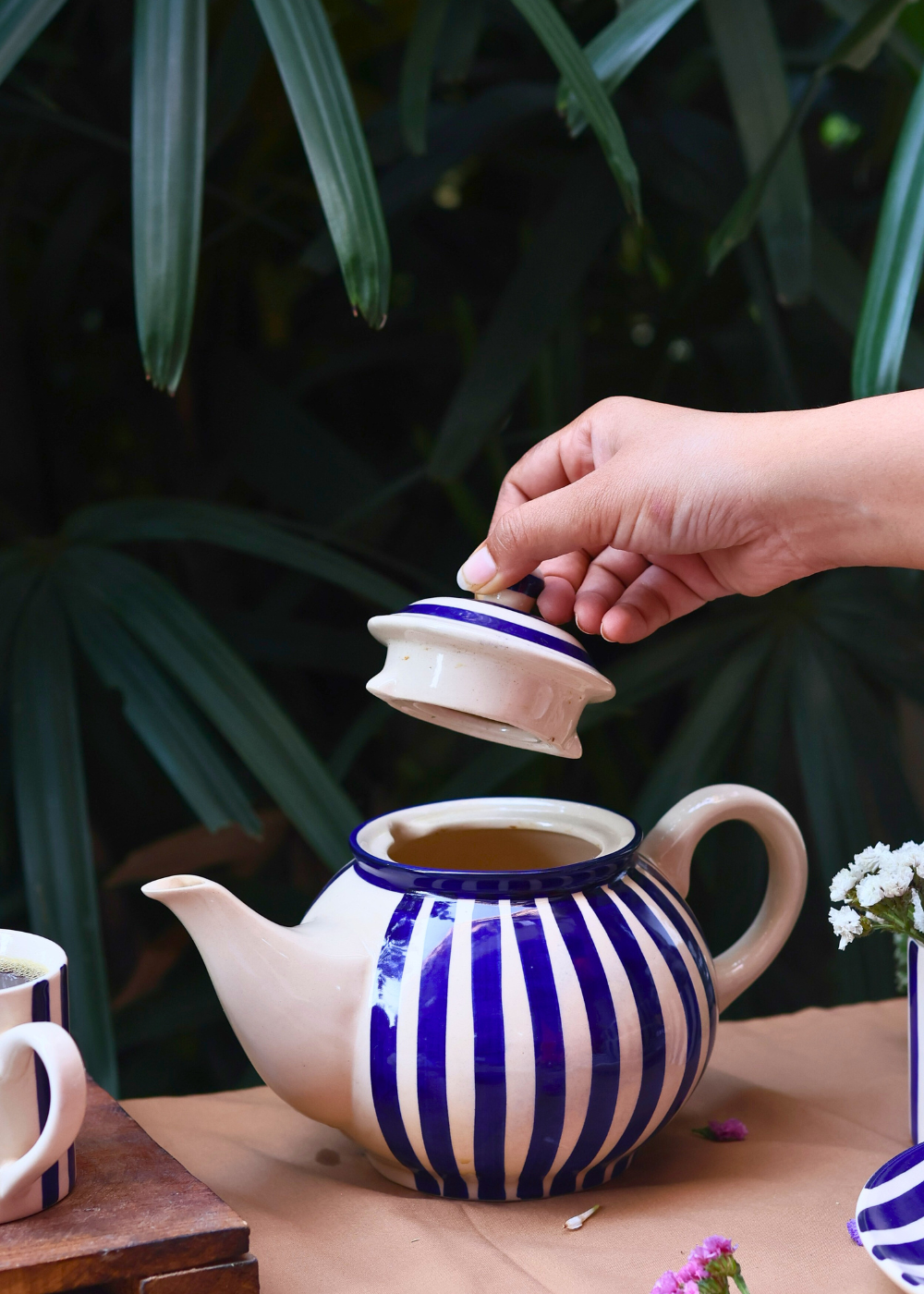 Handmade ceramic white & blue tea pot