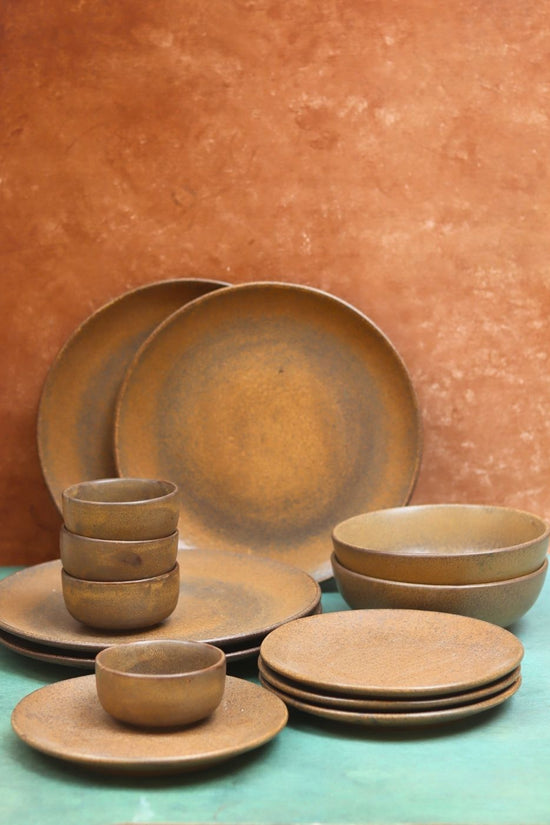 Set of 14 -  Woody Brown Dinner set made by ceramic