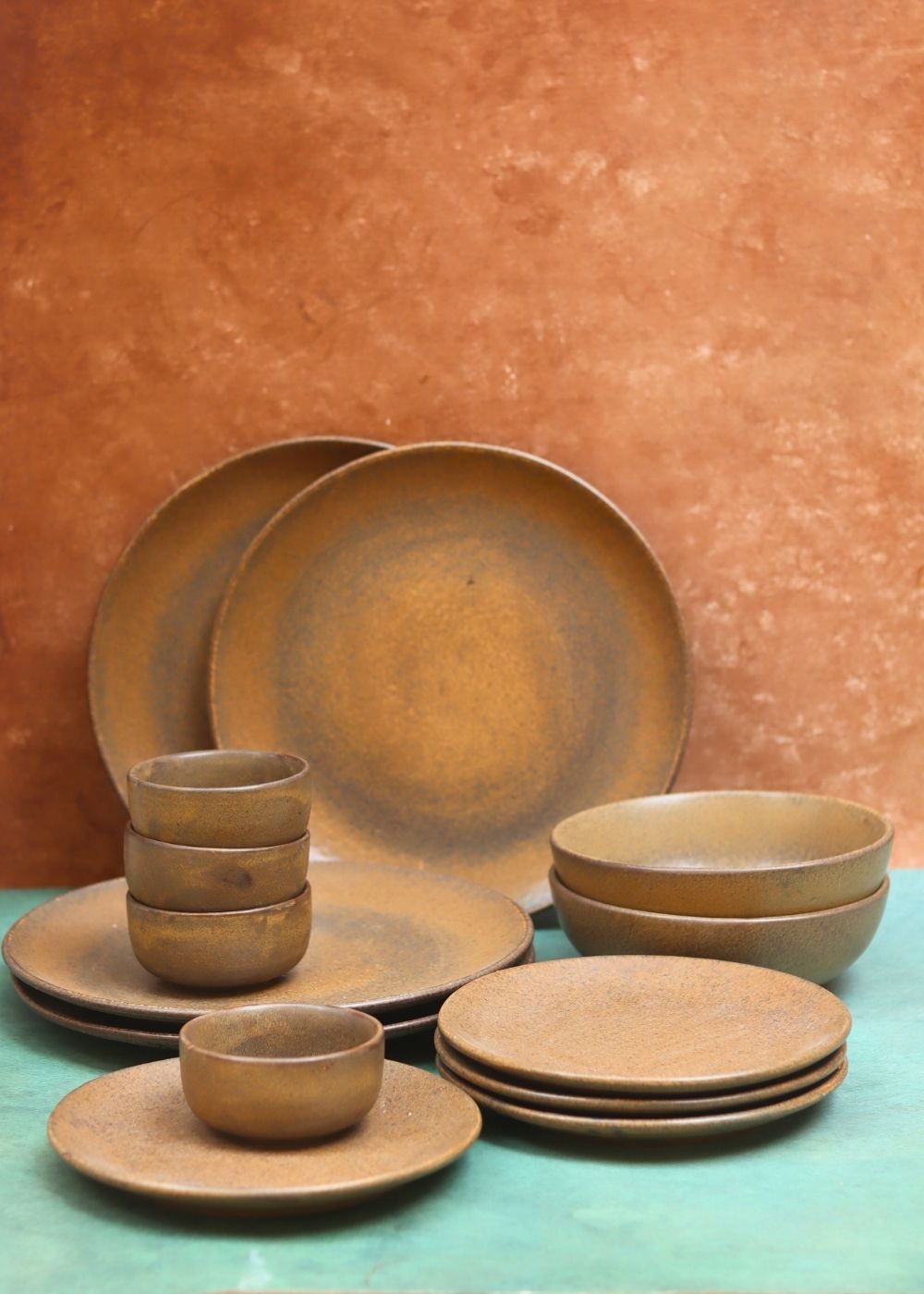 Set of 14 -  Woody Brown Dinner set made by ceramic