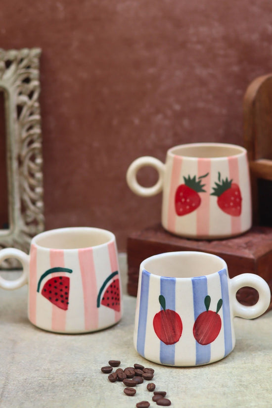 Set of 3 Berry & Melon Mugs combo handmade in India