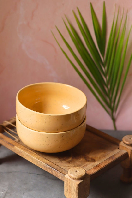 Handmade Butter Yellow Ceramic Bowl - Set of 2