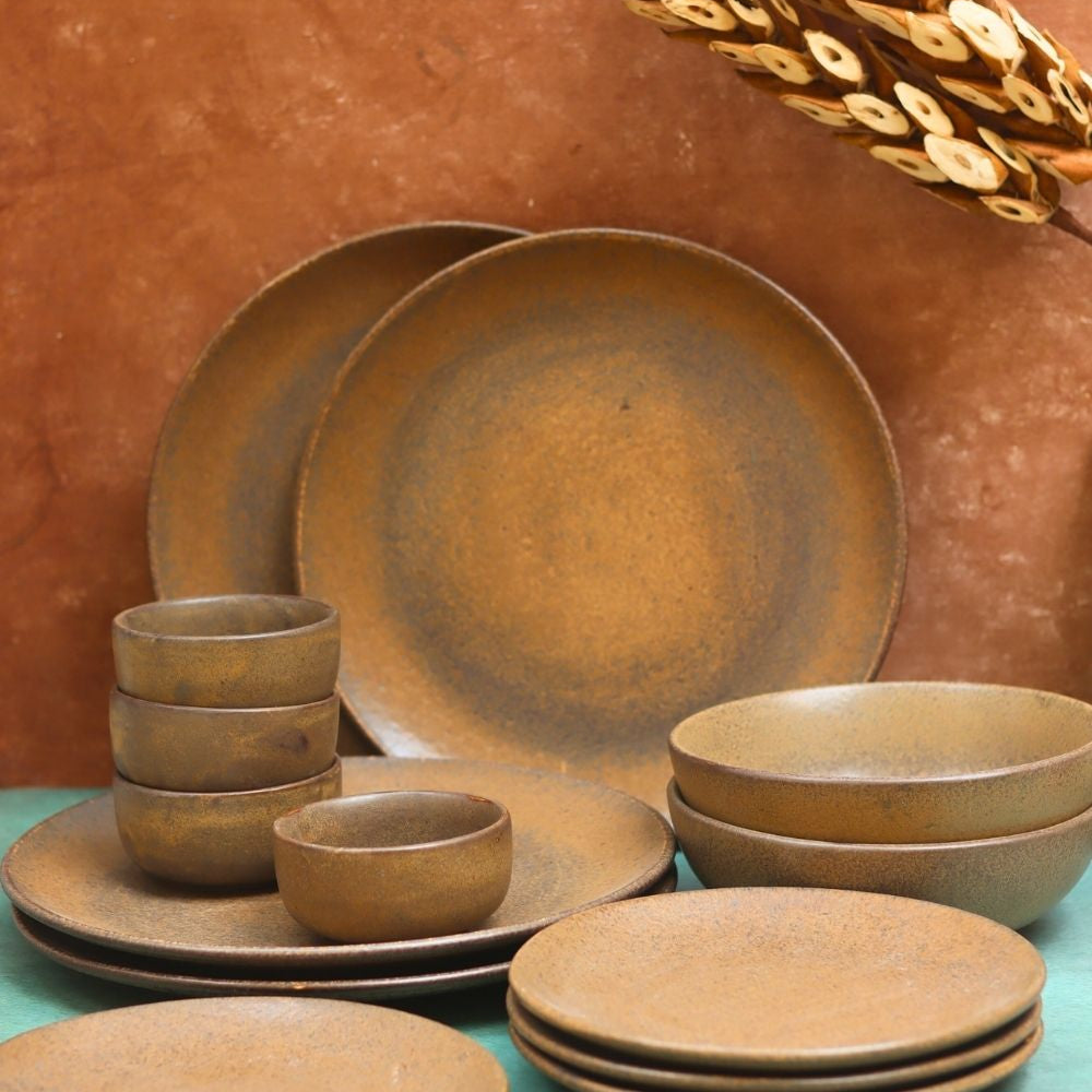 Set of 14 -  Woody Brown Dinner set with premium quality material