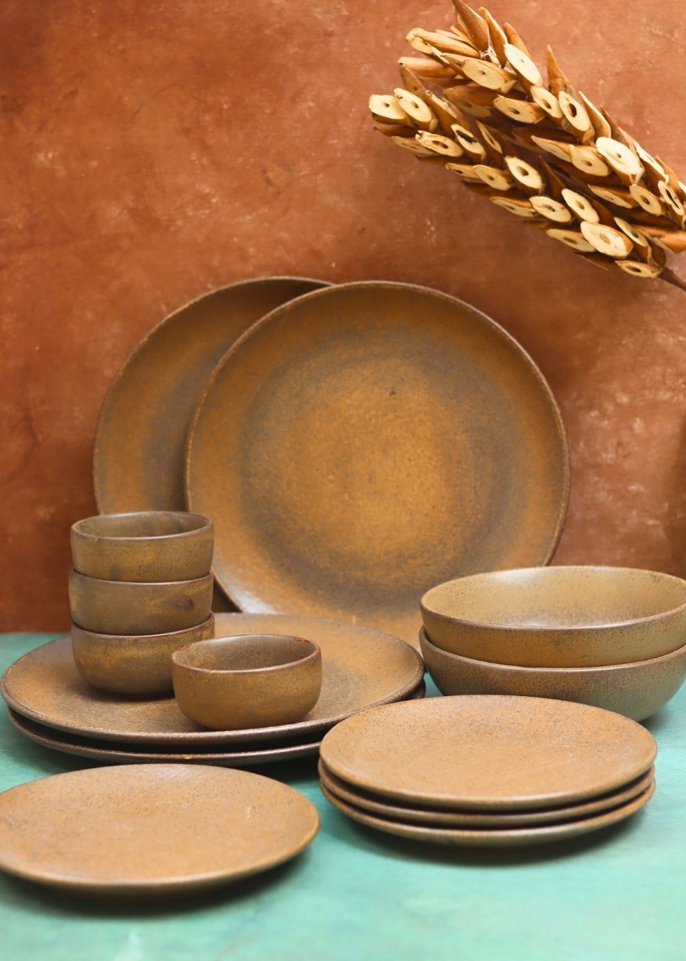 Set of 14 -  Woody Brown Dinner set with premium quality material