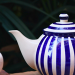 Blue stripes ceramic tea pot 