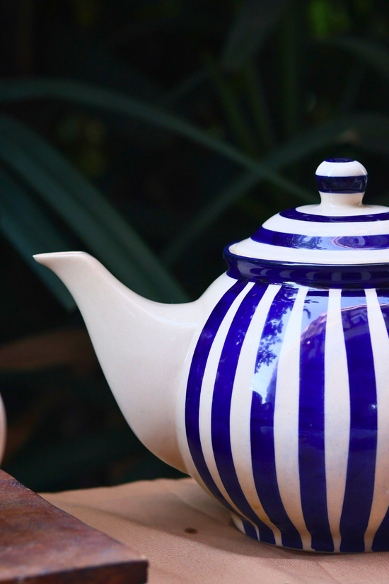 Blue stripes ceramic tea pot 