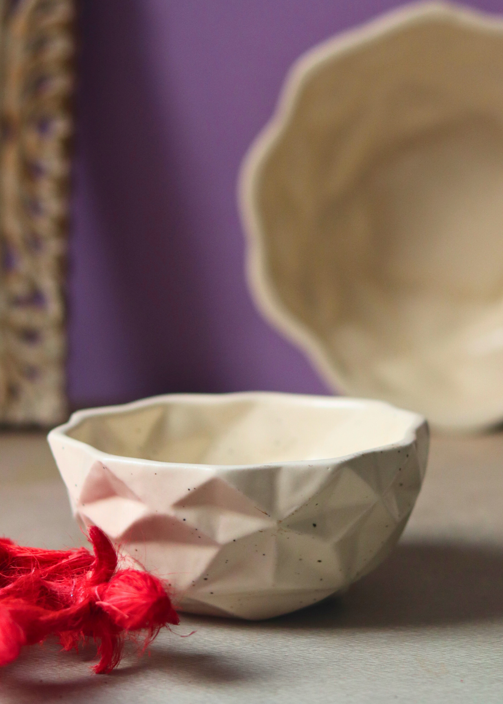 Handmade ceramic white diamond bowl - small 