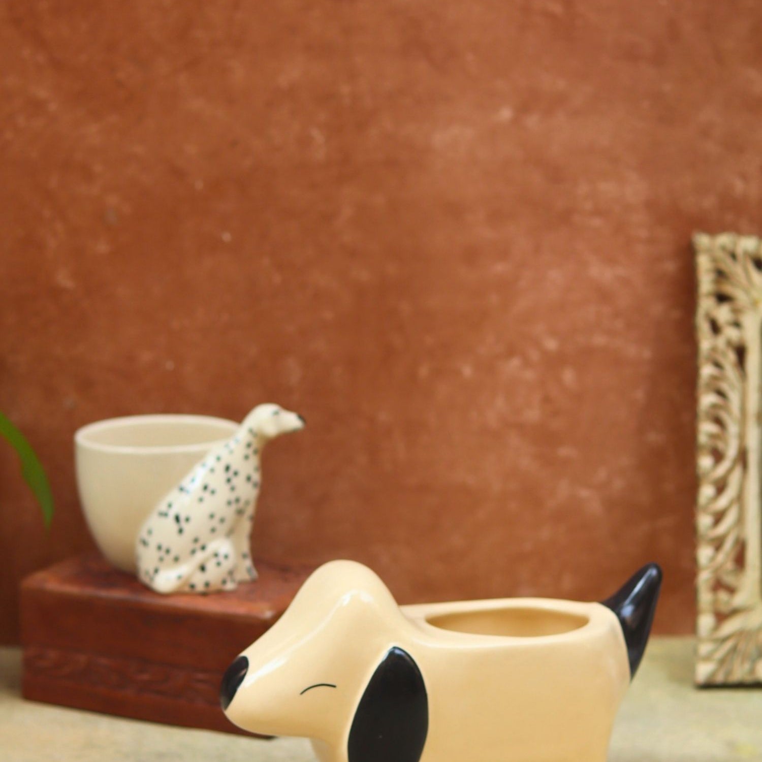 Set of 2 - Little Dog Planters combo made by ceramic