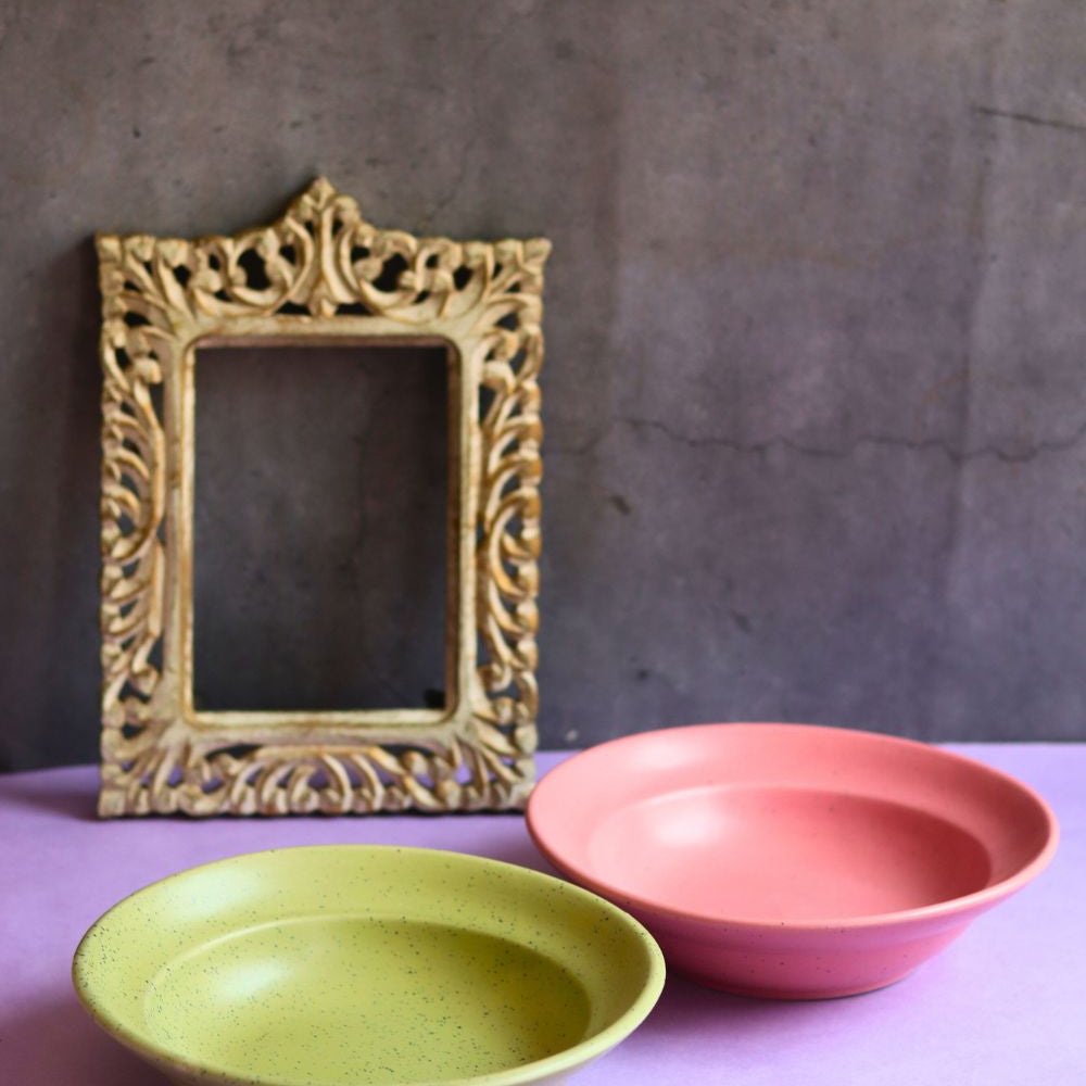 handmade rosy pink & army green pasta plates 