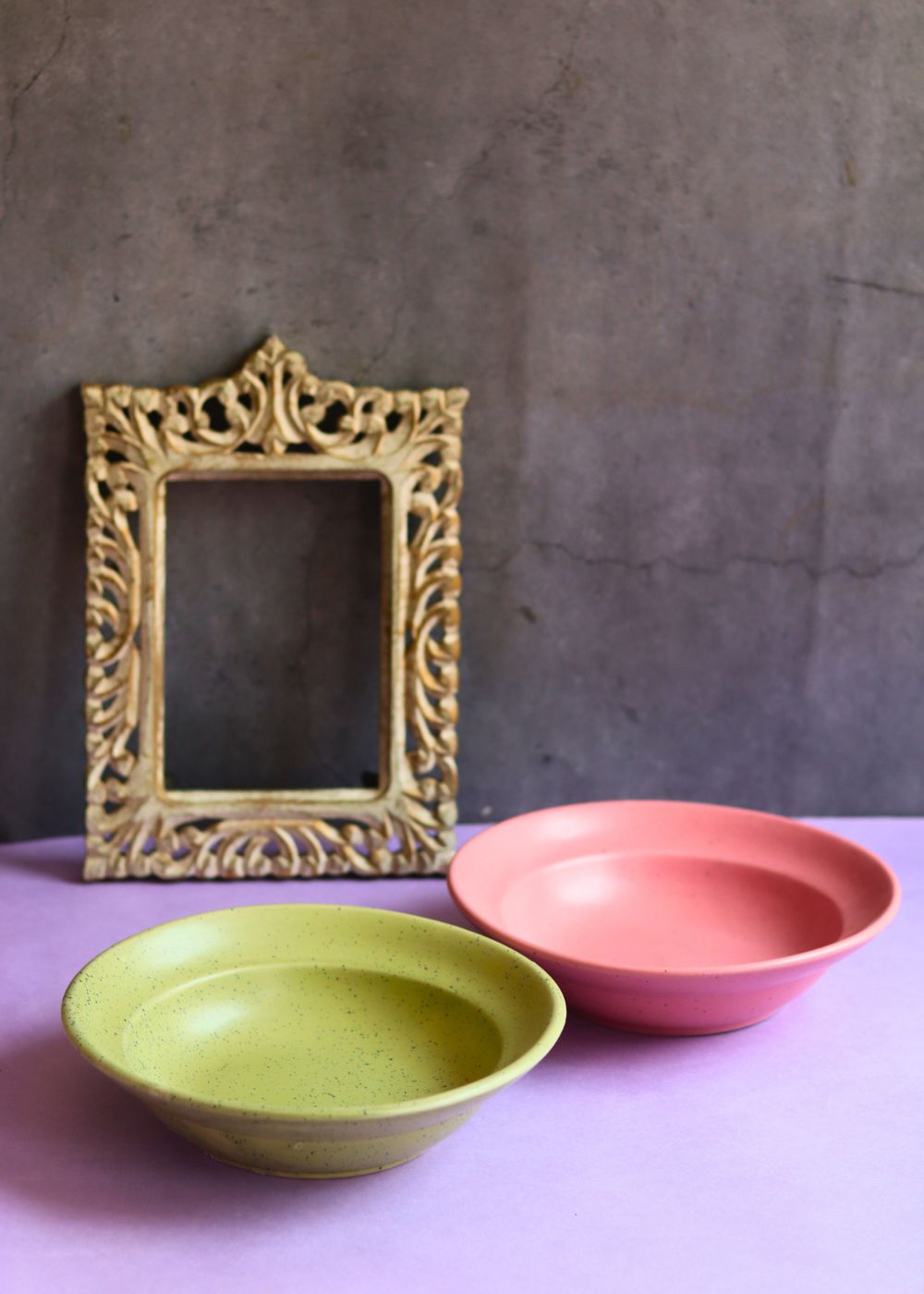 handmade rosy pink & army green pasta plates 