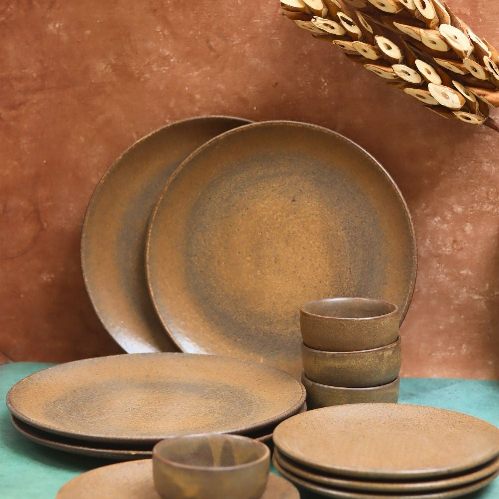 handmade Set of 12 - Woody Brown Dinner set
