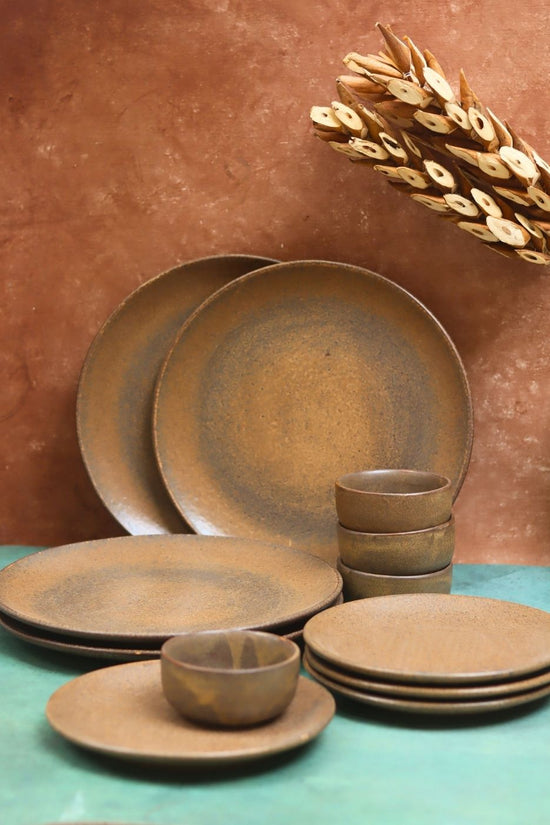 handmade Set of 12 - Woody Brown Dinner set