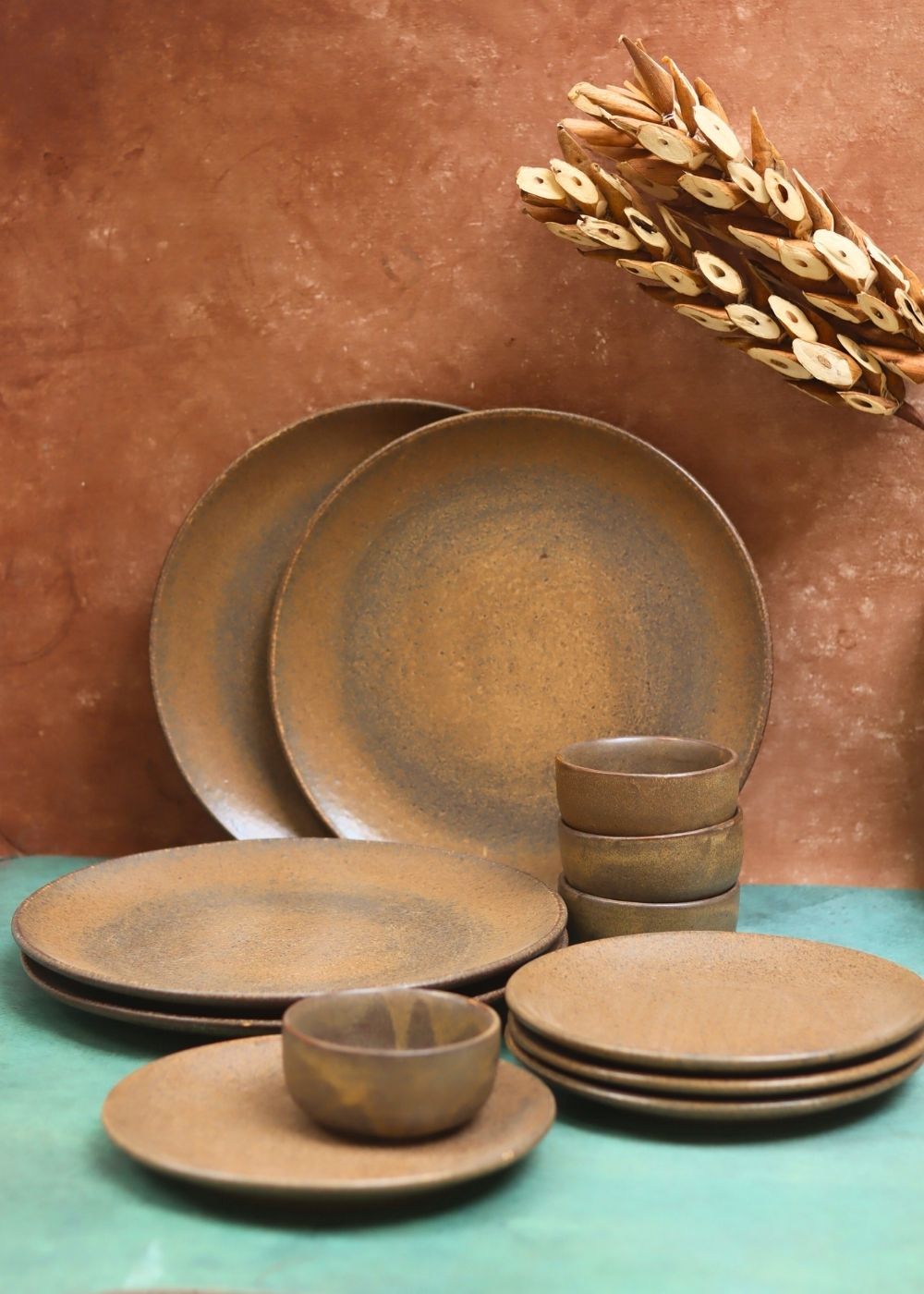 handmade Set of 12 - Woody Brown Dinner set