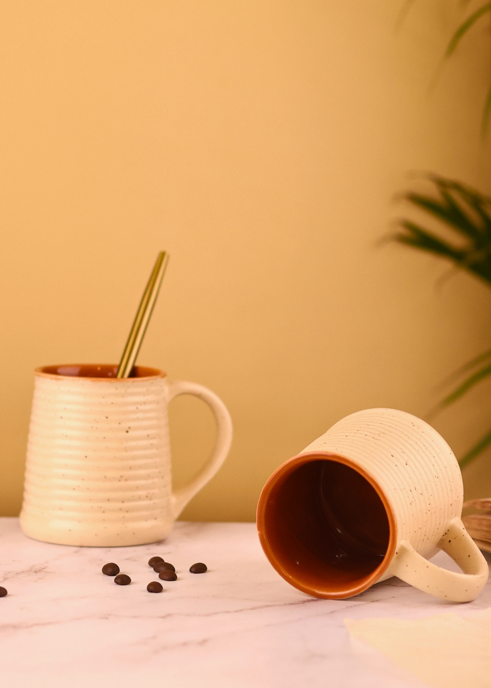 cream coffee mug with speckled on it