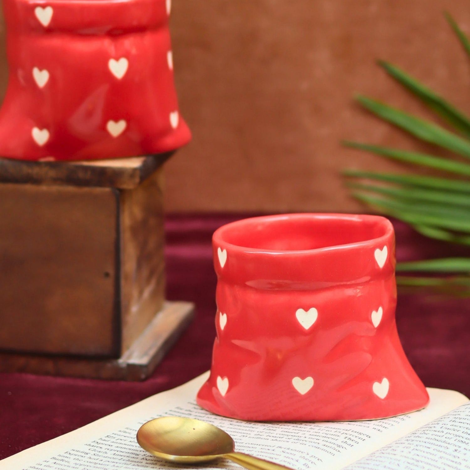handmade Red Heart Pouch Mug