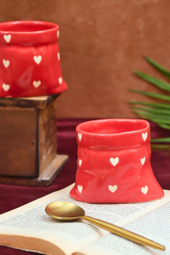 handmade Red Heart Pouch Mug