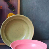 rosy Pink & army green pasta plates handmade in india 