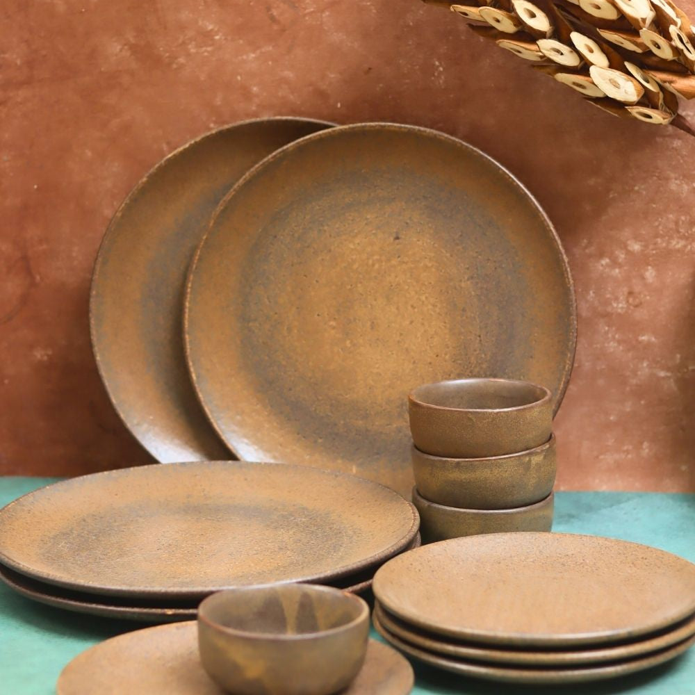 Set of 12 - Woody Brown Dinner set made by ceramic
