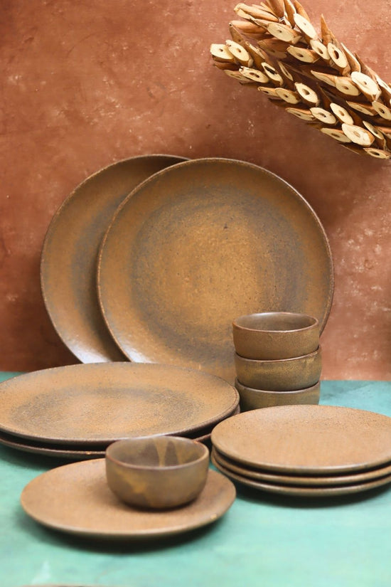 Set of 12 - Woody Brown Dinner set made by ceramic