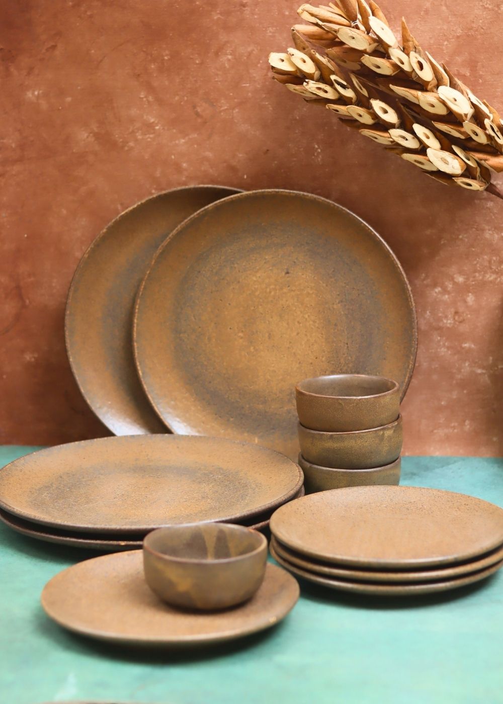 Set of 12 - Woody Brown Dinner set made by ceramic