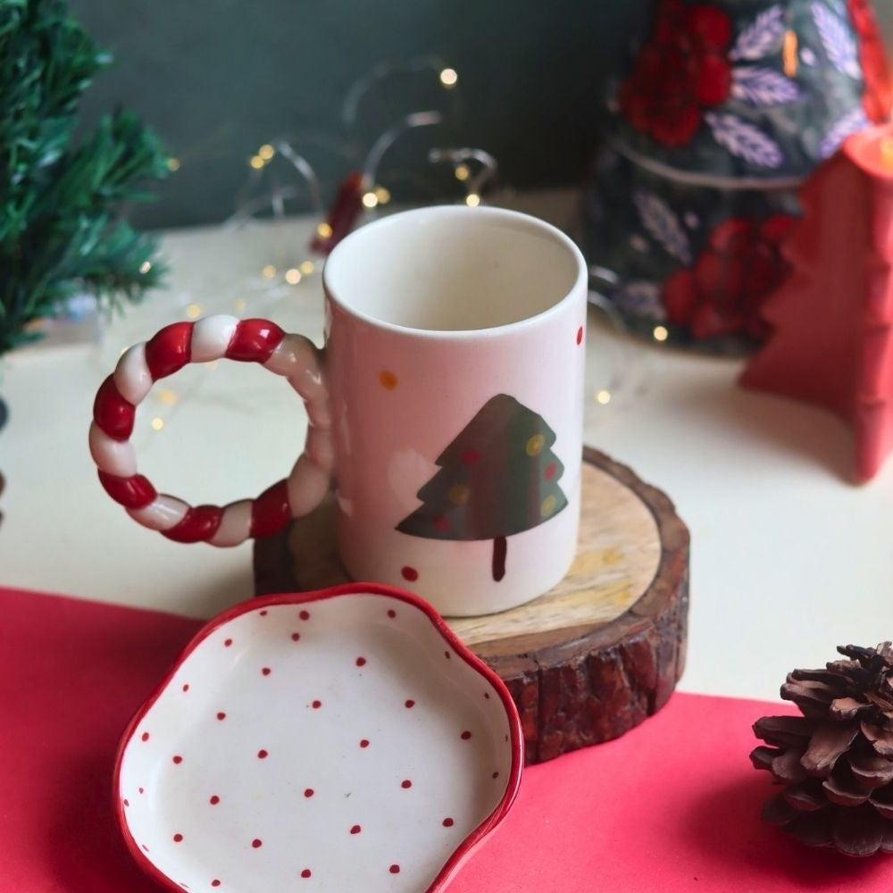 The OG Christmas Mug & Red Polka Handmade Dessert Plate made by ceramic