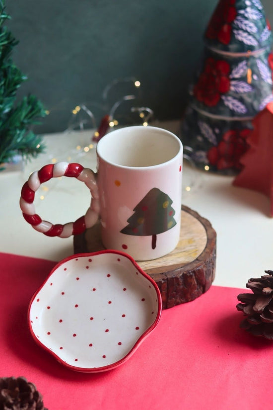 The OG Christmas Mug & Red Polka Handmade Dessert Plate made by ceramic