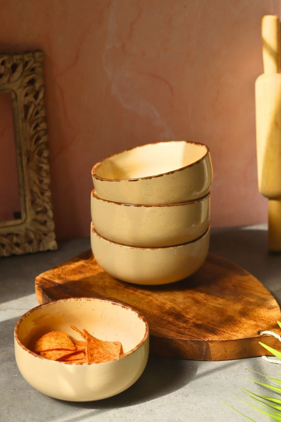 handmade Ivory Ceramic Bowl - Set of 4