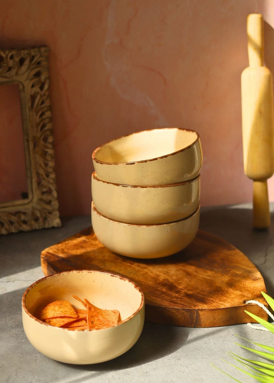 handmade Ivory Ceramic Bowl - Set of 4