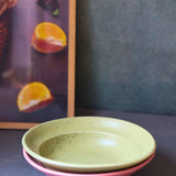 rosy pink & army green pasta plates made by ceramic 