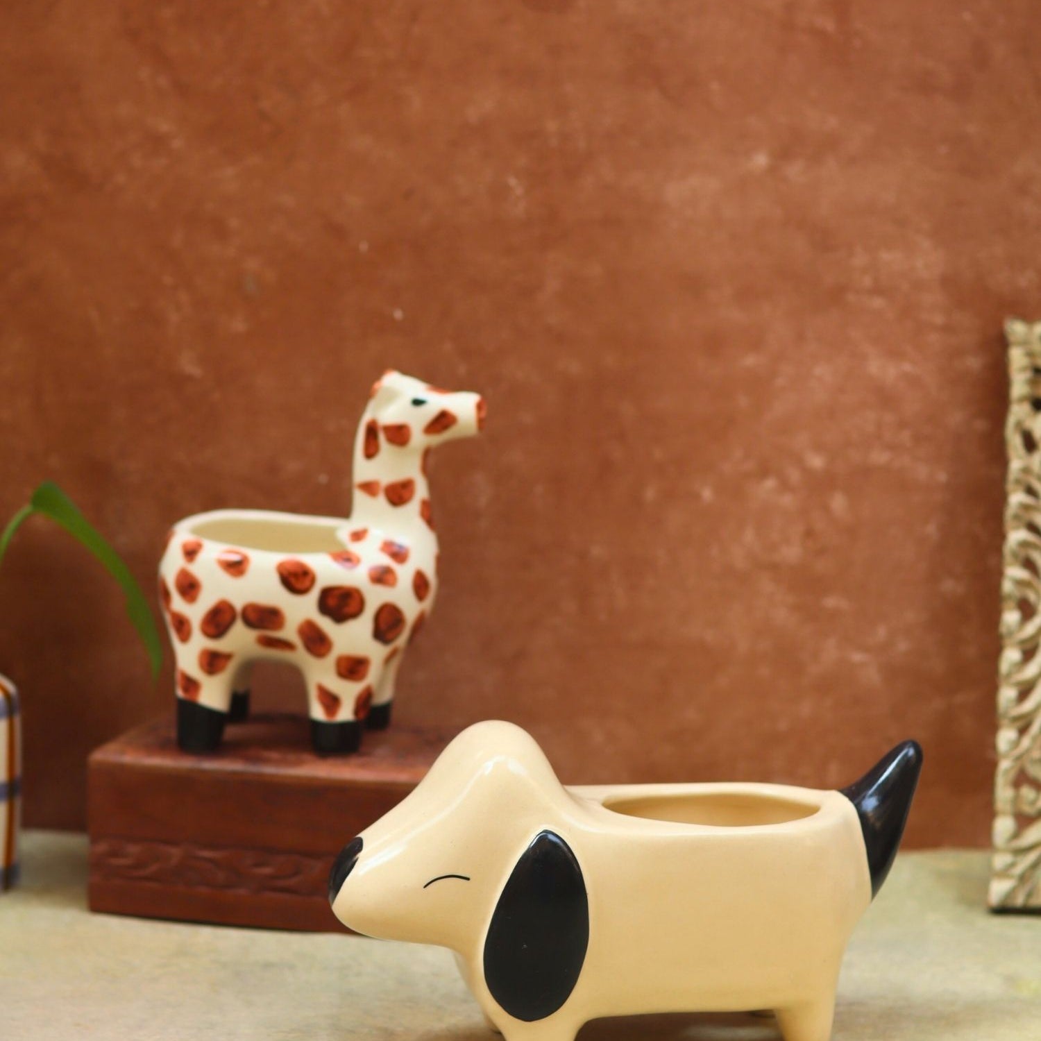 handmade Set of 2 - Hello Giraffe & Cutest Dog Planter combo