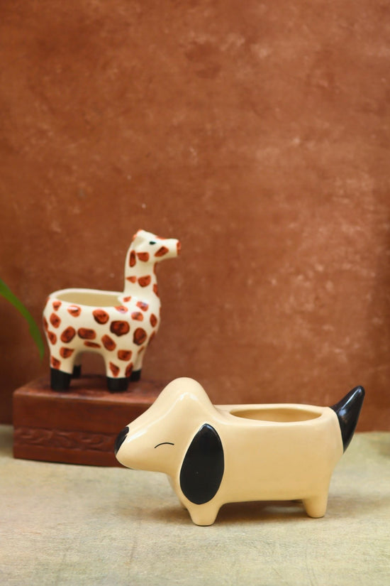 handmade Set of 2 - Hello Giraffe & Cutest Dog Planter combo