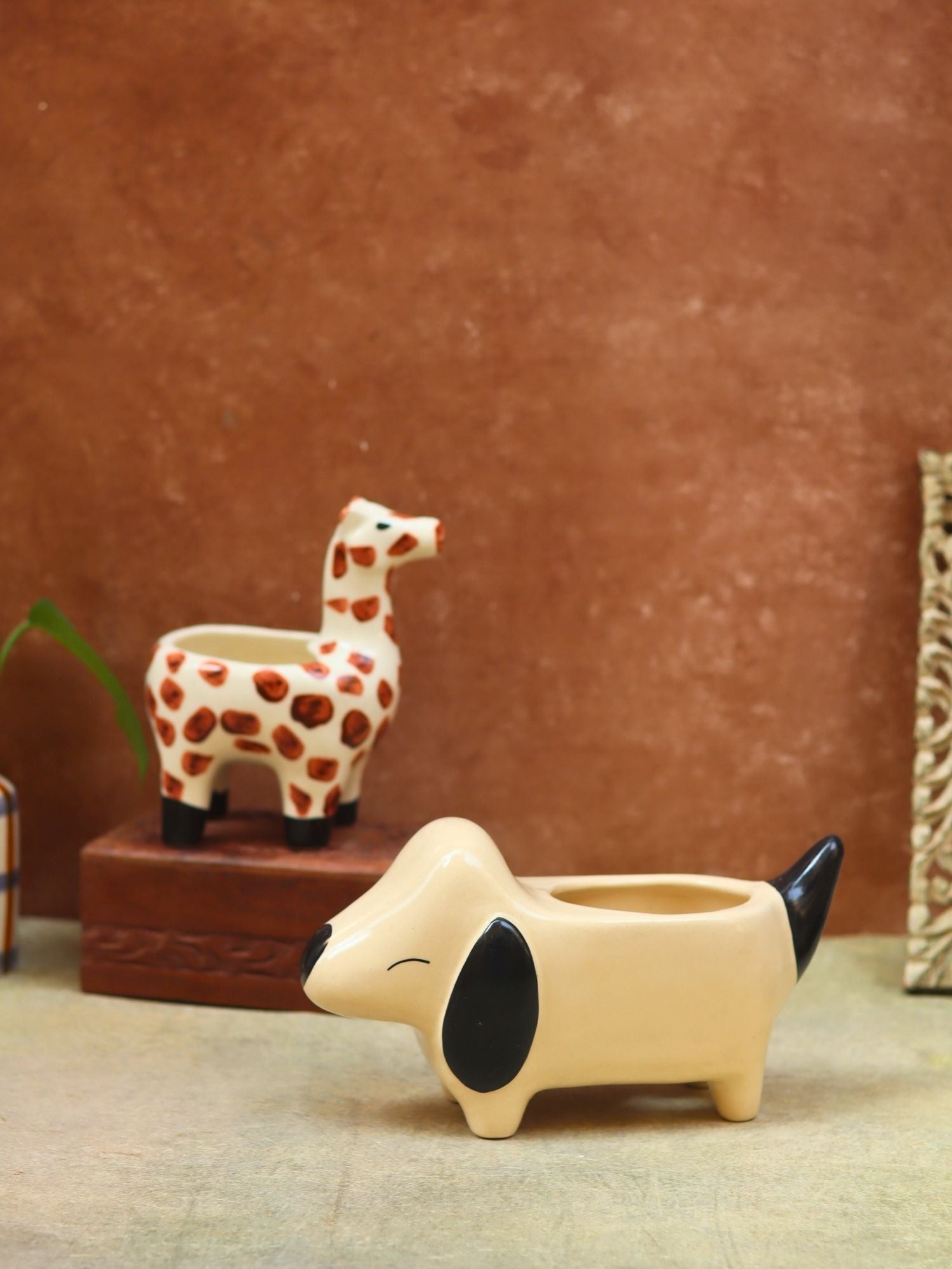 handmade Set of 2 - Hello Giraffe & Cutest Dog Planter combo