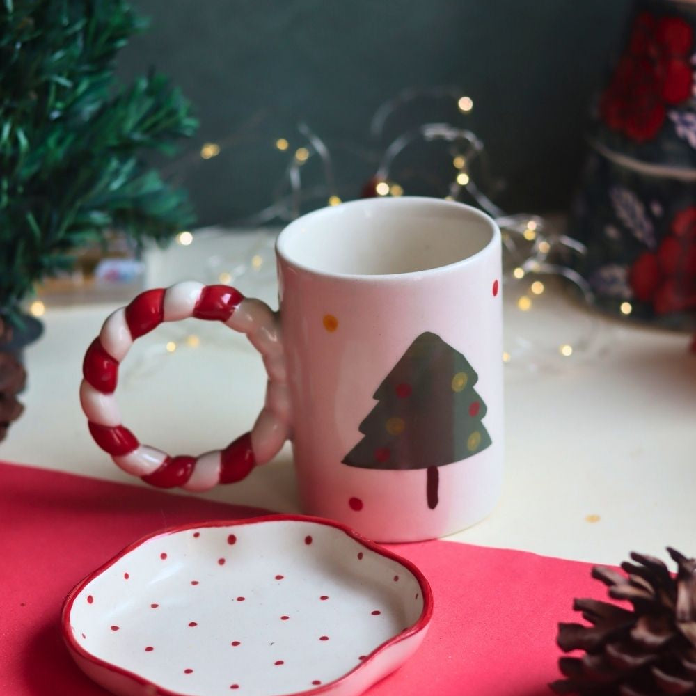 The OG Christmas Mug & Red Polka Handmade Dessert Plate in a Gift Box made by ceramic