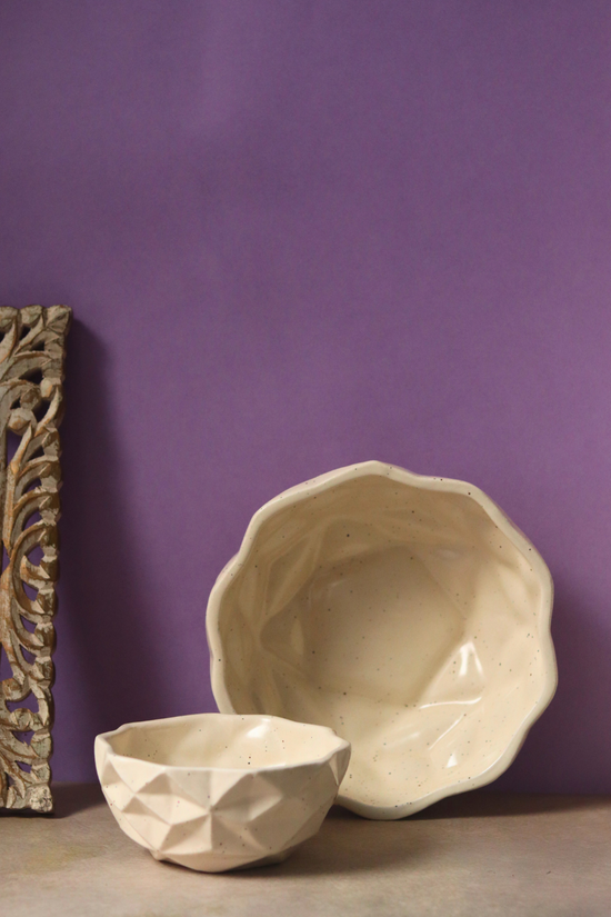 Handmade ceramic white diamond breakfast set