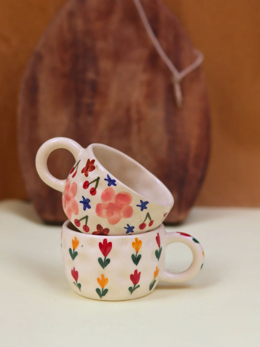 Set of 2 - Bloom & Tulip Floral Mug combo made by ceramic