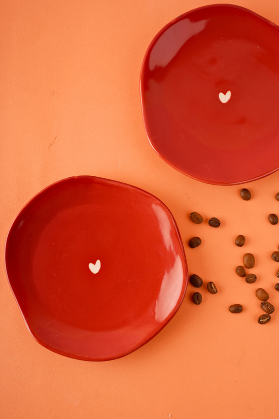 handmade dessert plate with little white color heart