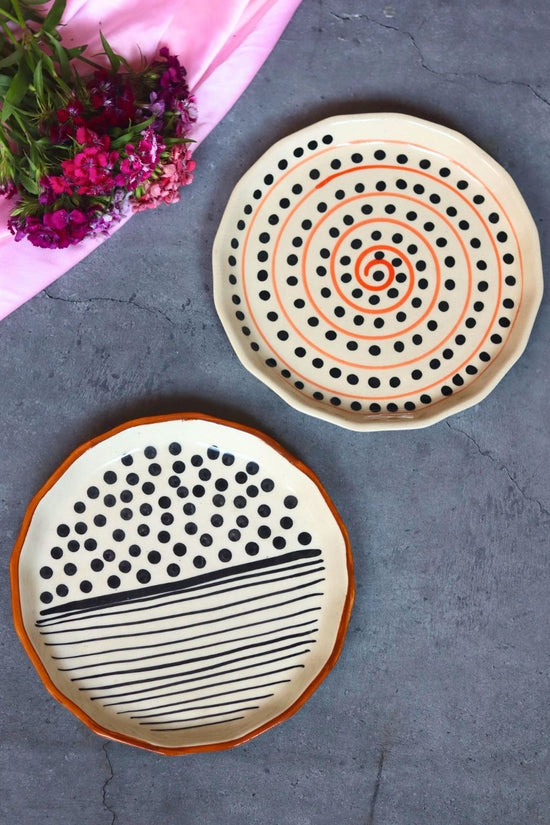 Handmade Spiral Polka & Dots Lines Snack Plate
