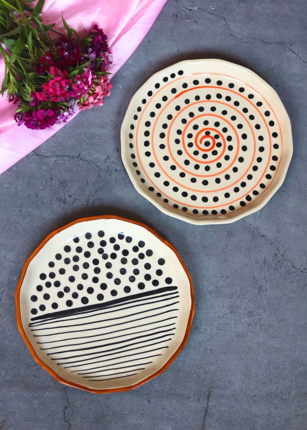 Handmade Spiral Polka & Dots Lines Snack Plate