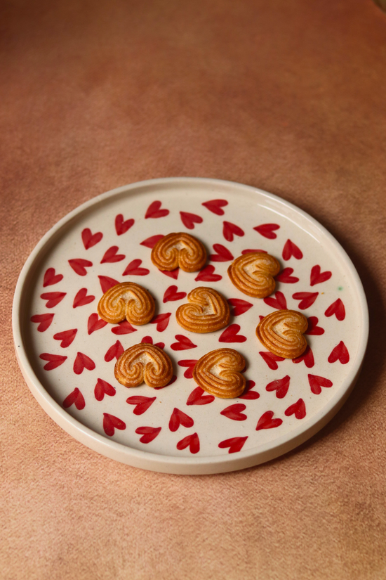 Red & white handmade ceramic platter 