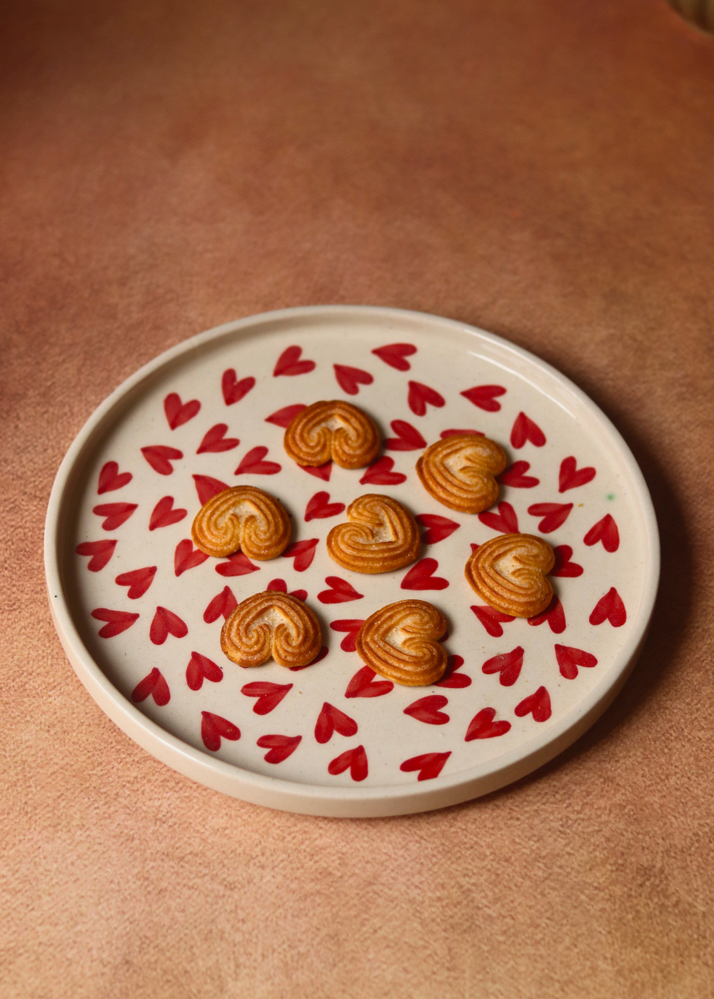 Red & white handmade ceramic platter 