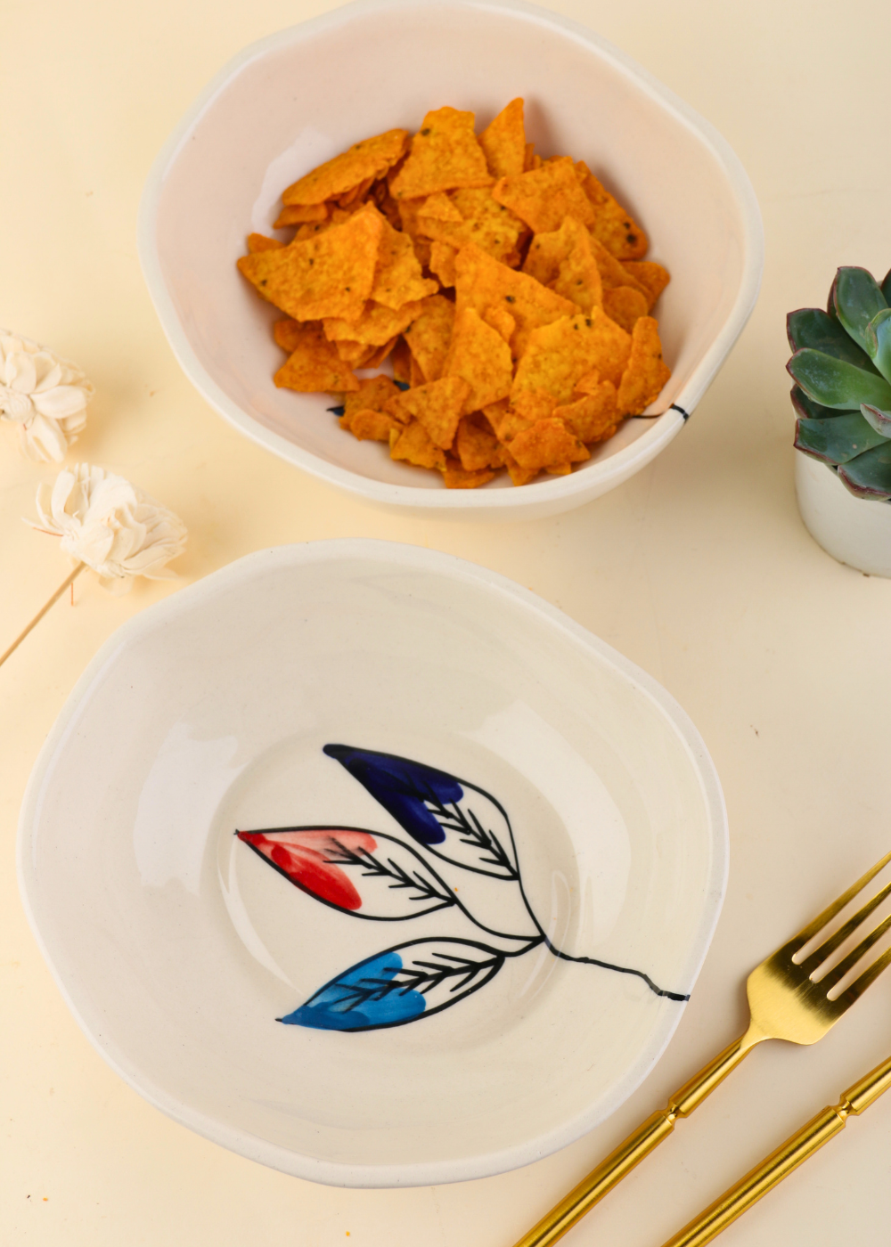 Handmade bowl with snacks 