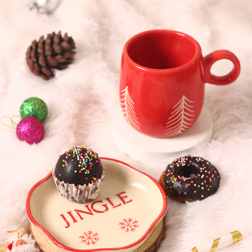 handmade christmas tree mug with jingle dessert plate 