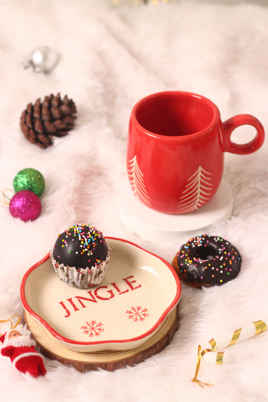 handmade christmas tree mug with jingle dessert plate 